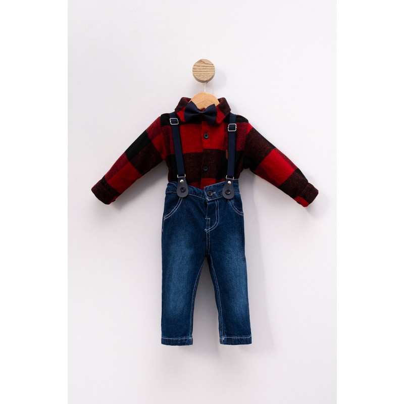 Beren Kids Papyonlu Bebek Alt Üst Takım Erkek Çocuk 3 - 6 Ay Özel Olay Renkli Tasarım