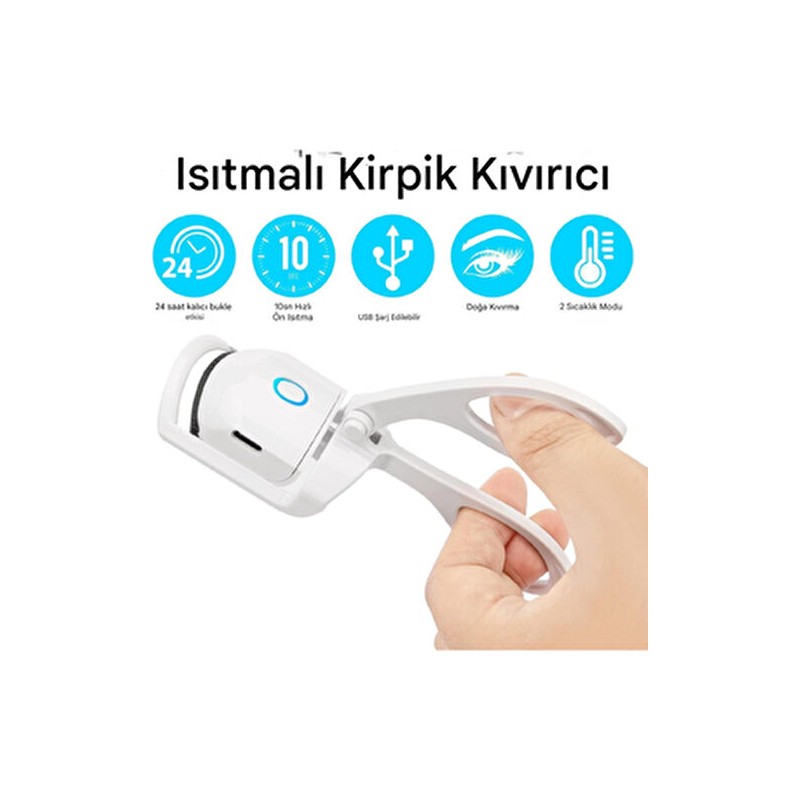 Esenliwe Elektrikli Isıtmalı Kirpik Kıvırıcı Beyaz 2 Isıtma Modu ile Hızlı Doğal Uzun Süreli Kullanım