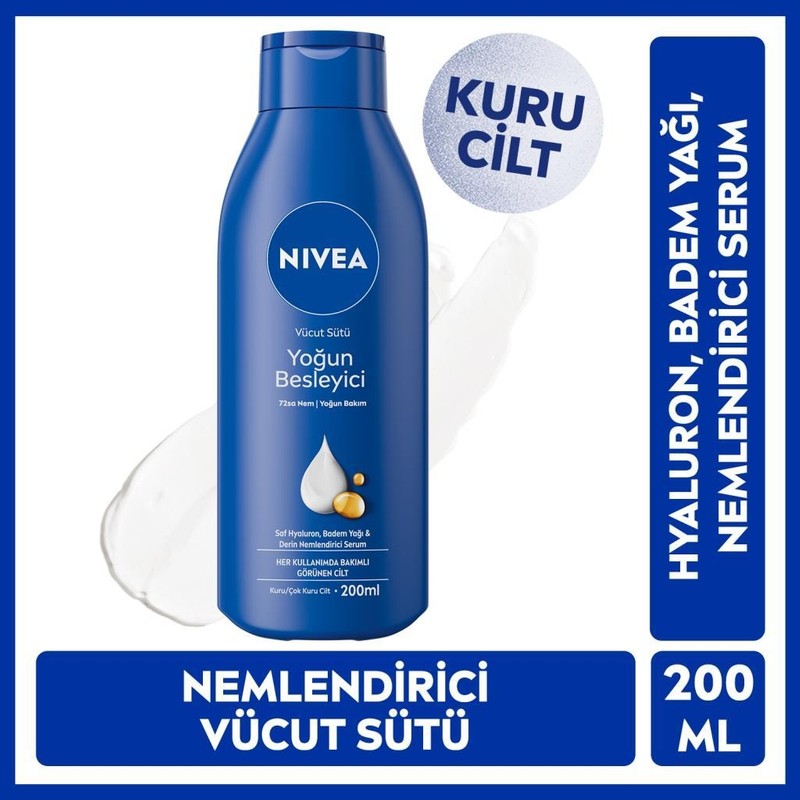 Nivea Yoğun Besleyici Nemlendirici Vücut Sütü 200 ml Kuru Ciltler İçin Hızla Emilen Formül