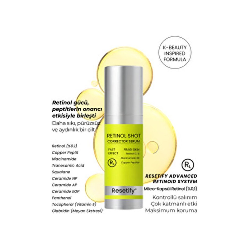 Resetify Retinol Shot Tightening Serum 30 ml Tüm Cilt Tipleri İçin Hızlı Etki Sağlayan İçerik