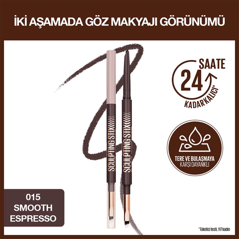 Maybelline New York Sculpting Stix Çift Uçlu Göz Kalemi 015 Smooth Espresso Suya Dayanıklı ve Uzun Süre Kalıcı