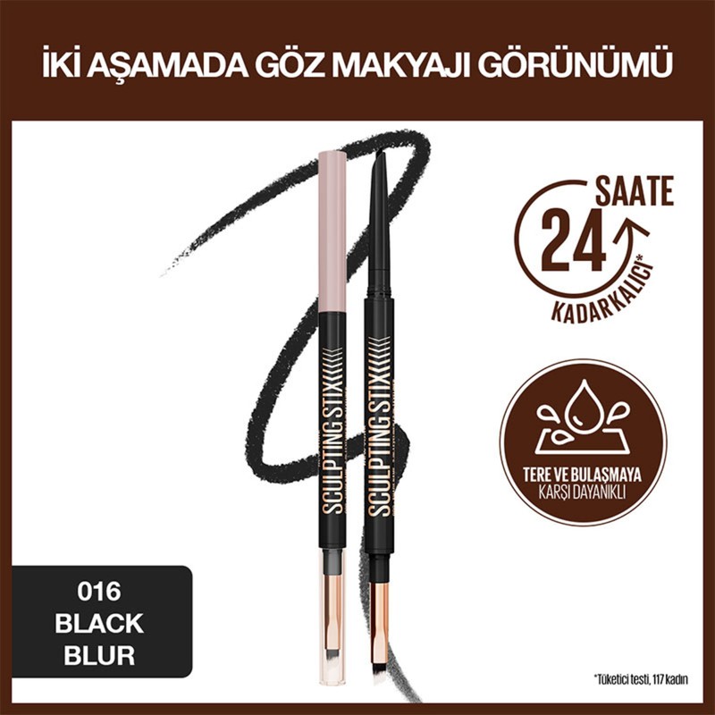 Maybelline New York Sculpting Stix 016 Black Blur Çift Uçlu Göz Kalemi Uzun Süre Kalıcı Tere Dayanıklı