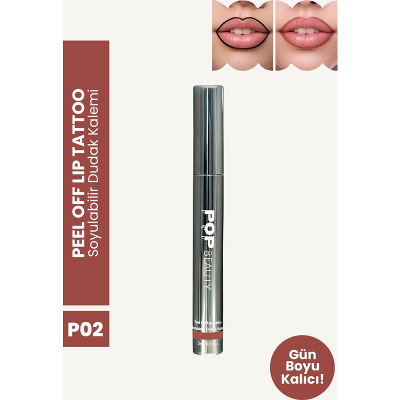 POP Beauty Soyulabilir Dudak Kalemi P02 Bordo Renkli Uzun Süre Kalıcı Likit Form 5 ml