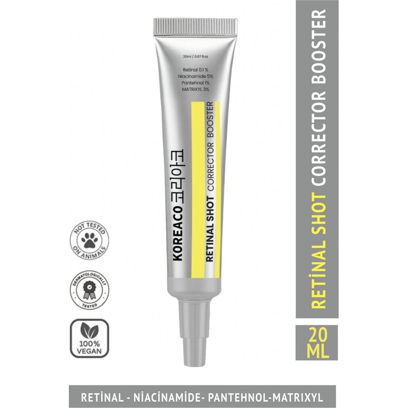 Koreaco Retinal (%0,1) Shot Corrector Booster Krem 20 ml | Niacinamide %5 Pantehnol %1 Matrixyl %3