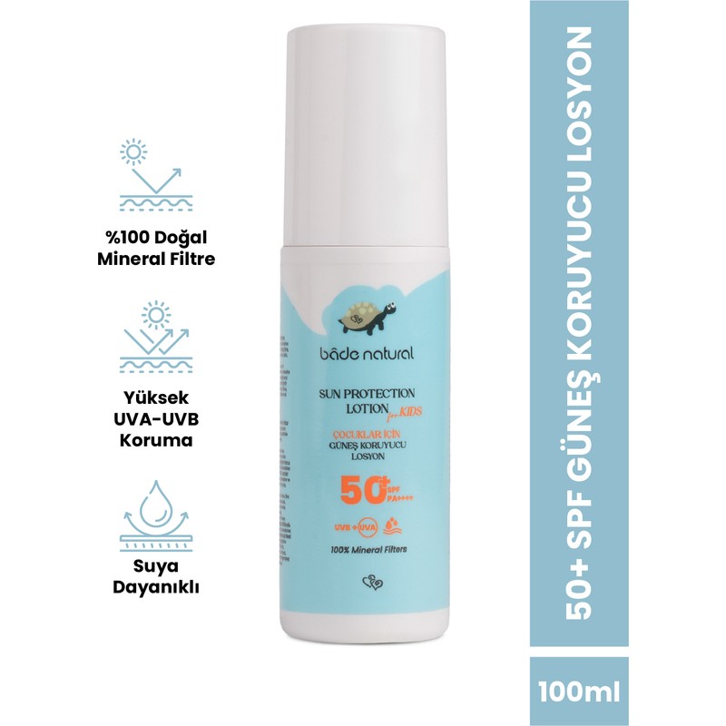 Bade Natural Doğal 50+ Spf Yüksek Korumalı Çocuk Güneş Koruyucu Losyon Mineral Filtreli 100 ml