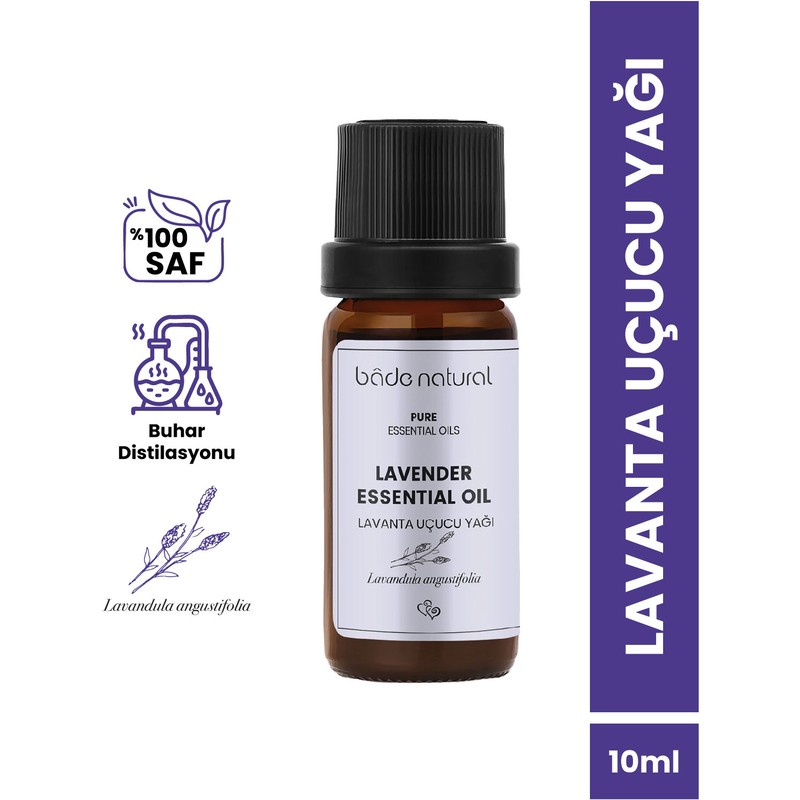 Bade Natural %100 Saf Doğal Lavanta Uçucu Yağı 10 ml Unisex Buhar Distilasyonu ile Yatıştırıcı