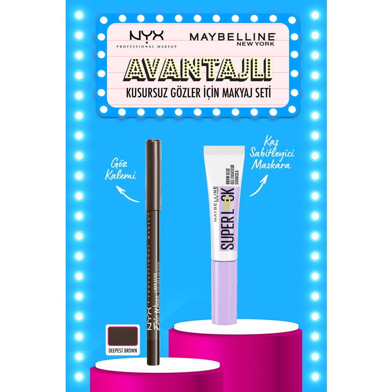 Maybelline New York Super Lock Brow Glue Kaş Sabitleyici Maskara & Nyx Epic Wear Liner Sticks - Deepest Brown