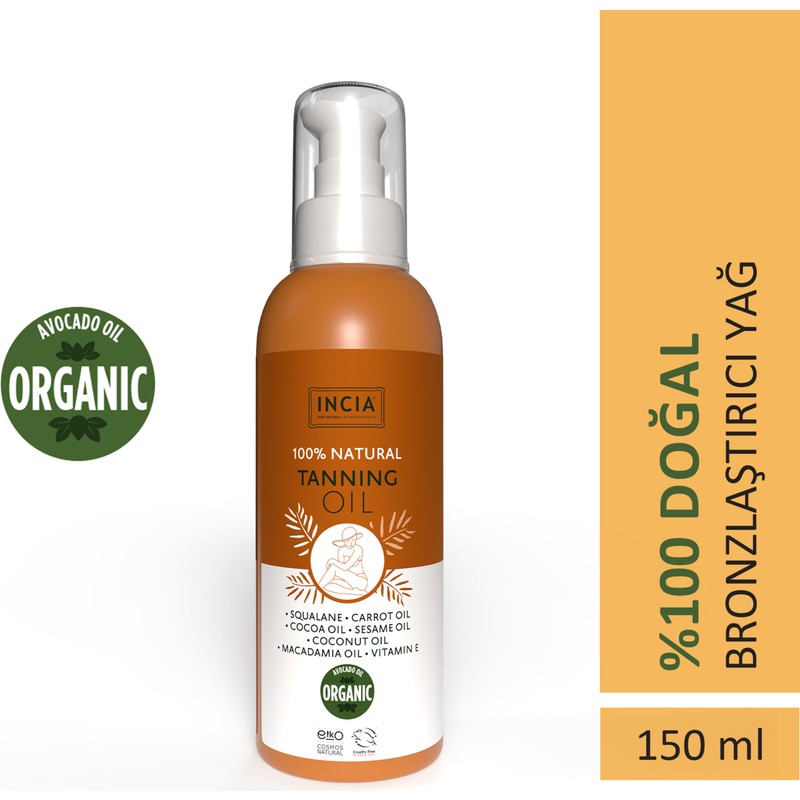 INCIA %100 Doğal Bronzlaştırıcı Yağ 150 ml Yoğun Bronzlaştırıcı Etki ile Organik Avokado Yağı