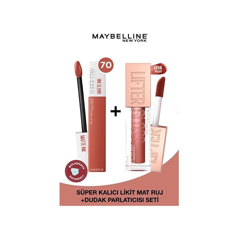 Luua Maybelline New York Super Stay Matte Ink Likit Mat Ruj 70 Amazonian & Lifter Gloss Dudak Parlatıcısı 016 Rust