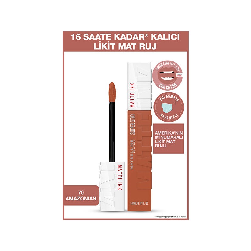 Luua Maybelline New York Super Stay Matte Ink Unnude Likit Mat Ruj - 70 Amazonian - Kahverengi