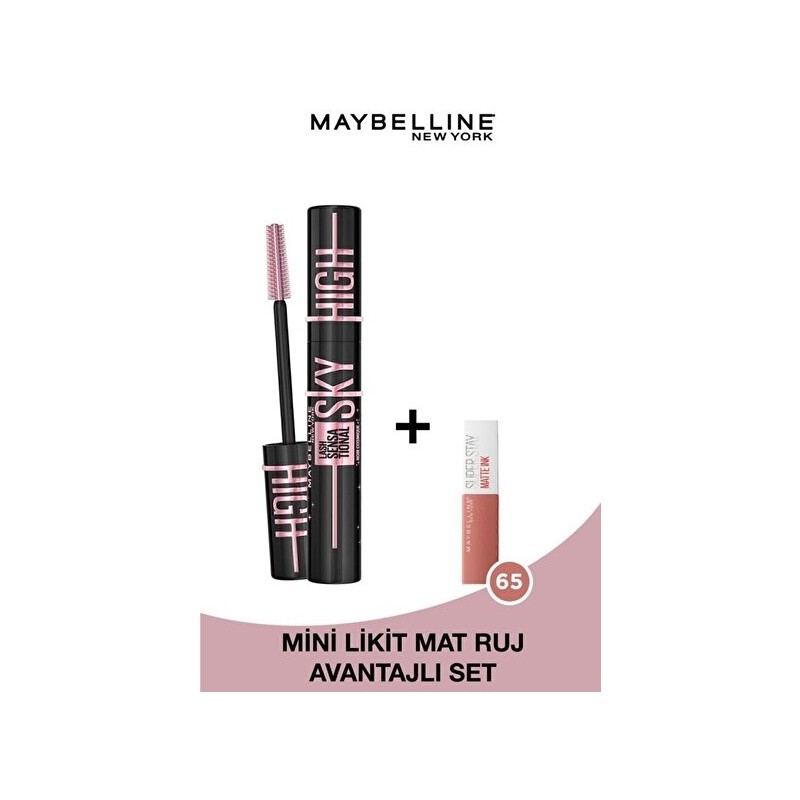 Luua Maybelline New York Lash Sensational Sky High Cosmic Black Maskara & Mini Super Stay Matte Ink Ruj 65 Seductress 2.7ml