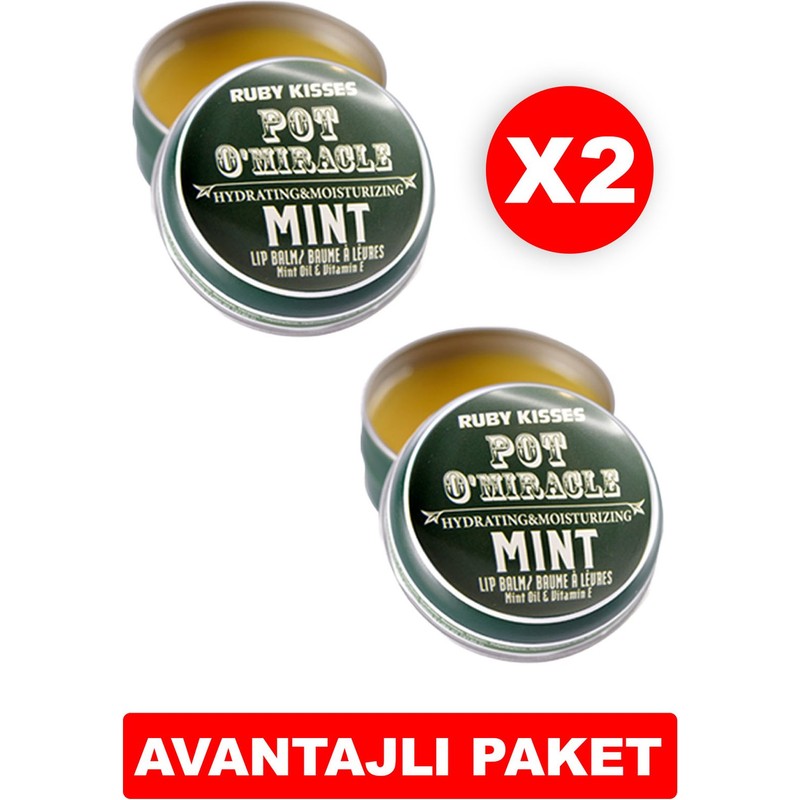 Ruby Kisses Pot O'miracle Yoğun Nemlendirici Ve Onarıcı Dudak Bakımı Nane Özlü 10 gr X 2 Adet
