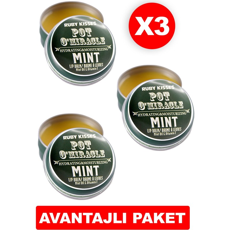 Ruby Kisses Pot O'miracle Yoğun Nemlendirici Ve Onarıcı Dudak Bakımı Nane Özlü 10 gr X 3 Adet