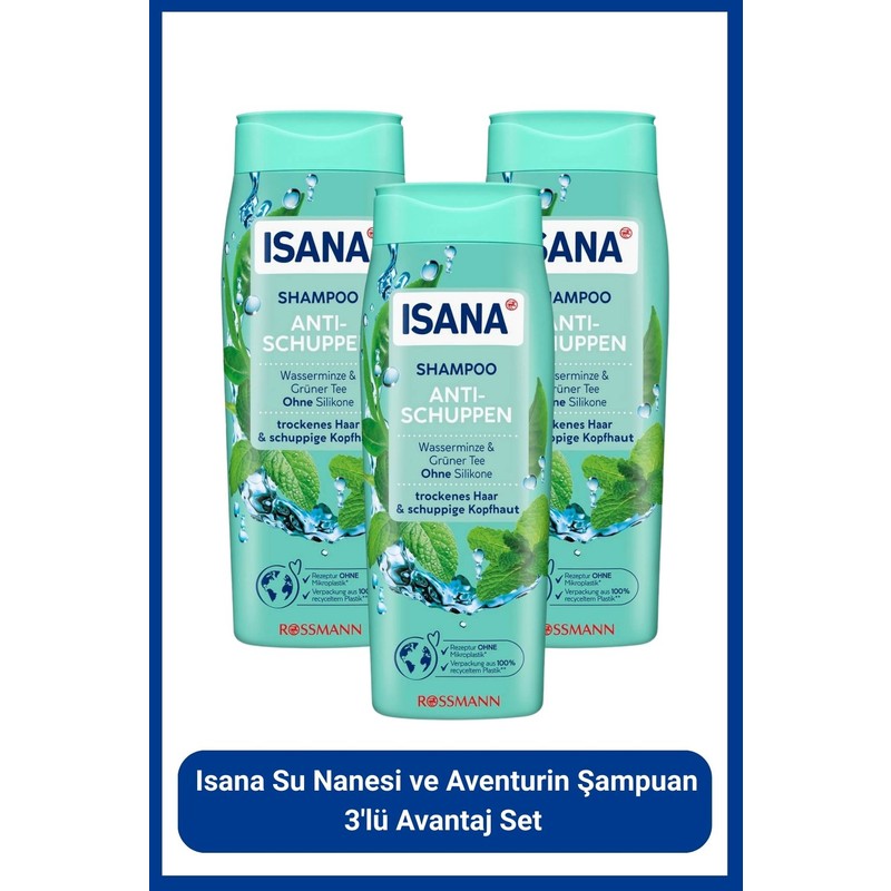 Isana 3'lü Avantaj Set Kepekli Saçlar İçin Su Nanesi ve Aventurin Şampuan Dermatolojik Onaylı
