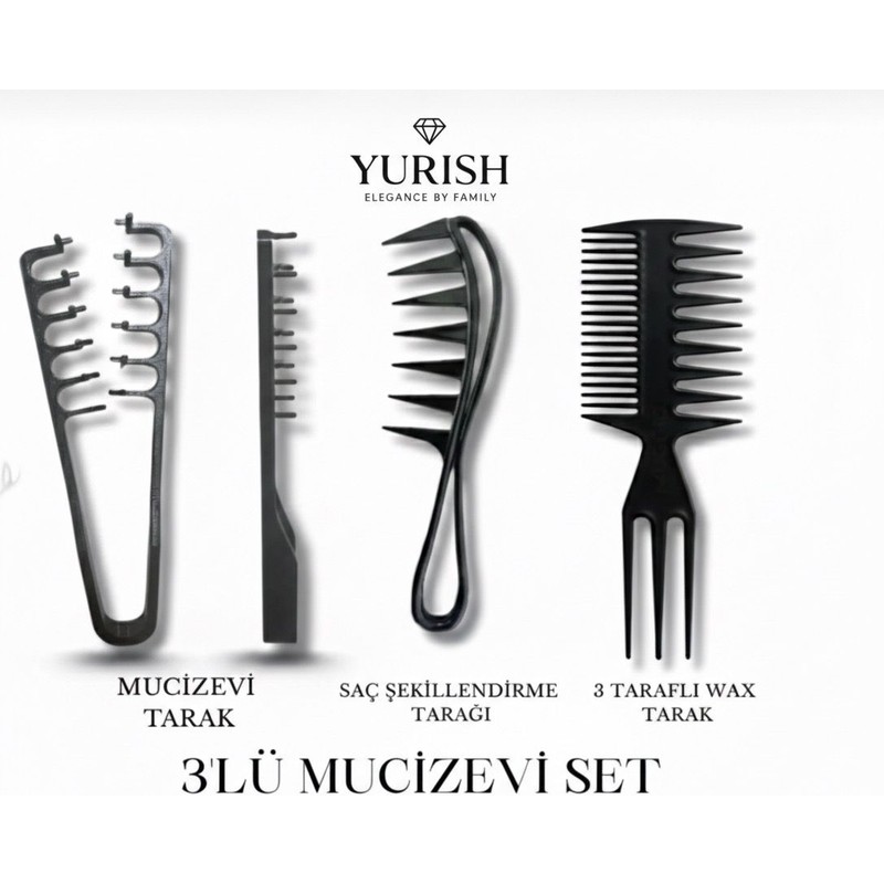 Yurish Mucizevi 3'lü Tarak Seti Saç Şekillendirme Tüm Saçlar Için