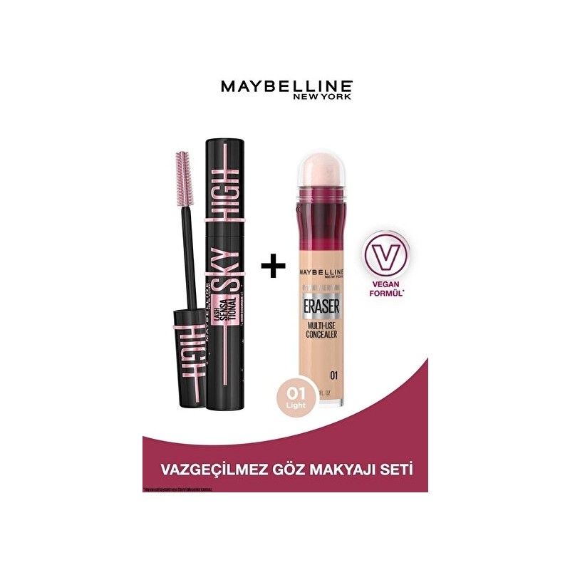 Luua Maybelline New York Lash Sensational Sky High Cosmic Black Maskara & Instant Anti Age Eraser Kapatıcı - 01 Light