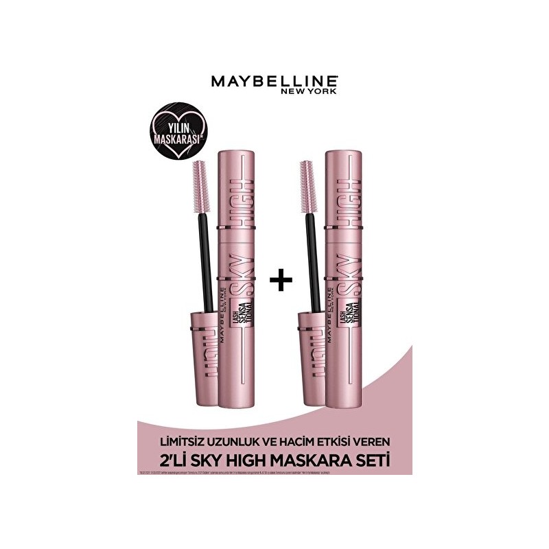 Luua Maybelline New York 2'li Sky High Maskara Seti Hacim Verici Etki ve Büyük Boy Siyah Renk