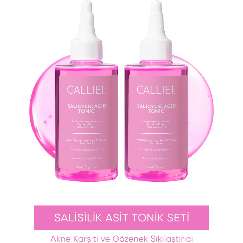 Calliel Cilt Bakım Tonik Seti - Sivilce ve Siyah Nokta Önleyici, Salisilik ve Glikolik Asit İçeren 2'li Set