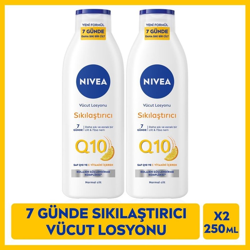 Nivea Q10 7 Günde Sıkılaştırıcı Vücut Bakım Losyonu 250ml, C Vitamini, Nemlendirici, X2 Adet