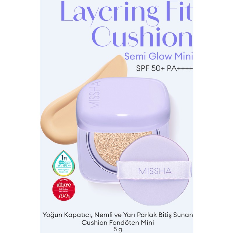 MISSHA Yarı Parlak Mini Cushion MISSHA Layering Fit Semi Glow Cushion Mini SPF 50+ PA++++ (No.23 Sand)
