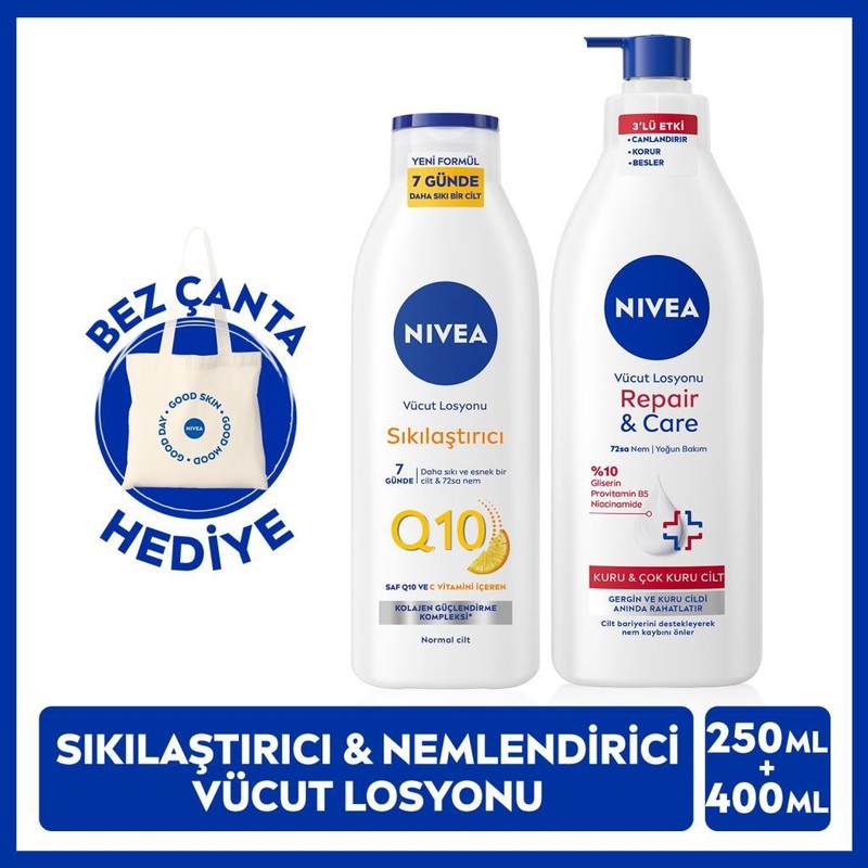 Nivea Q10 Sıkılaştırıcı ve Repair Care Nemlendirici Vücut Losyonu 250ML ve 400ML Kuru Cilt İçin