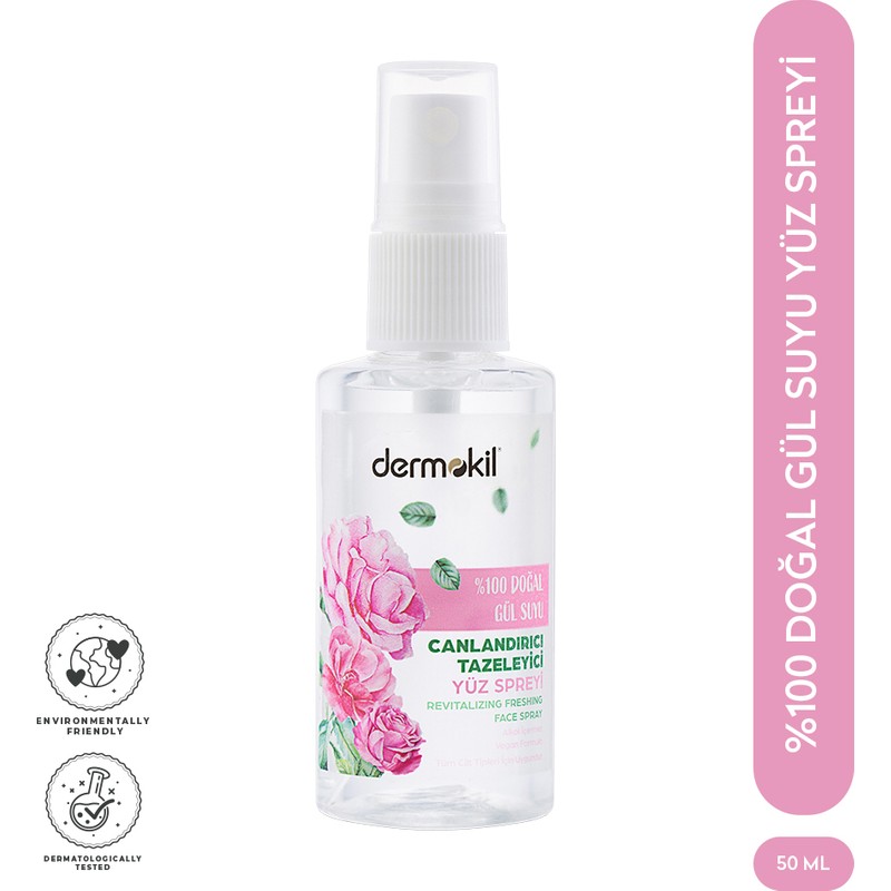 Dermokil %100 Doğal Gül Suyu Canlandırıcı Gözenek Sıkılaştırıcı Yüz Spreyi 50 ml