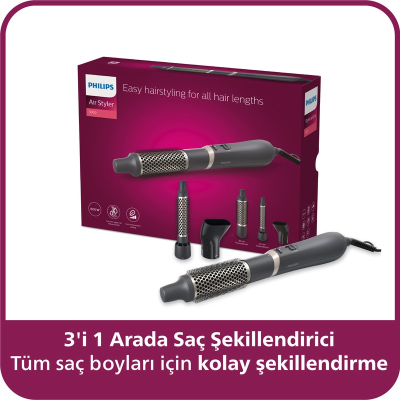Philips 3000 Serisi 3'ü 1 Arada Saç Şekillendirici, Seramik Argan Yağı Katkılı Plakalar, BHA301/00
