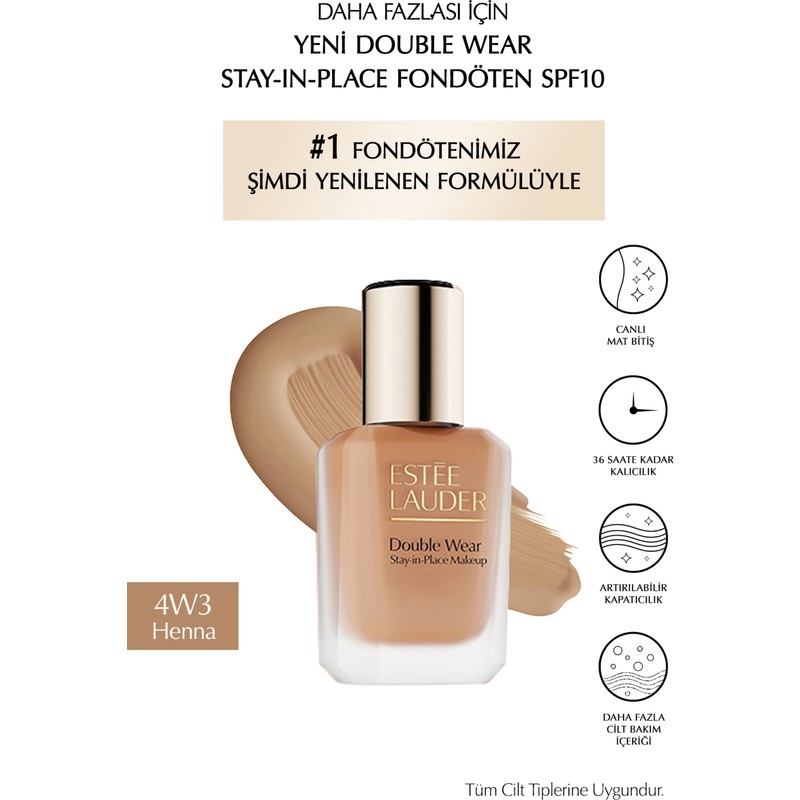 Estee Lauder Double Wear Stay-In-Place Fondöten SPF10 Canlı Mat Bitiş (4W3 Henna) 30ML