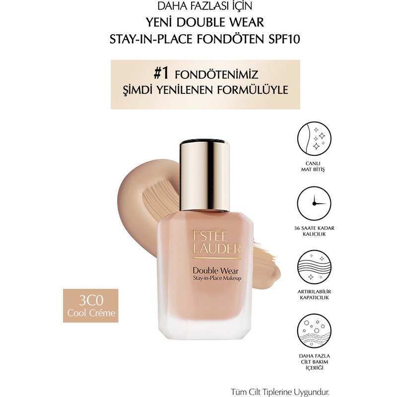 Estee Lauder Double Wear Stay-In-Place Fondöten SPF10 Canlı Mat Bitiş (3c0 Cool Crème) 30ML