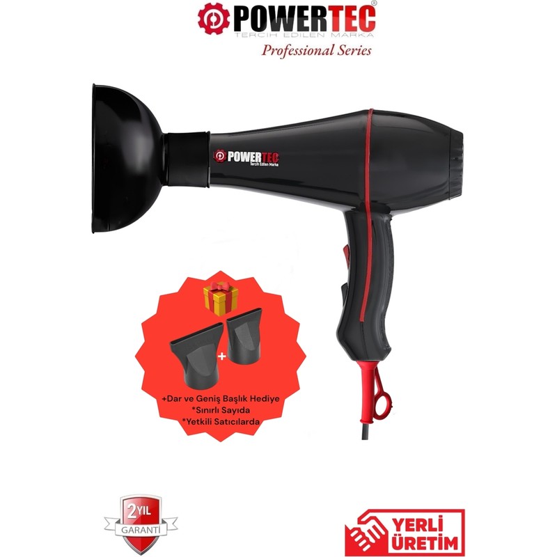 Powertec TR-601 + Vigo Başlık Profesyonel Saç Kurutma & Fön Makinesi