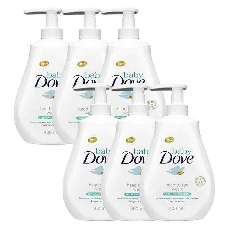 Dove Bebek Baştan Ayağa Vücut Yıkama Jeli Hassas Ciltler Için Nemlendirici - 6 Paket x 400 ml
