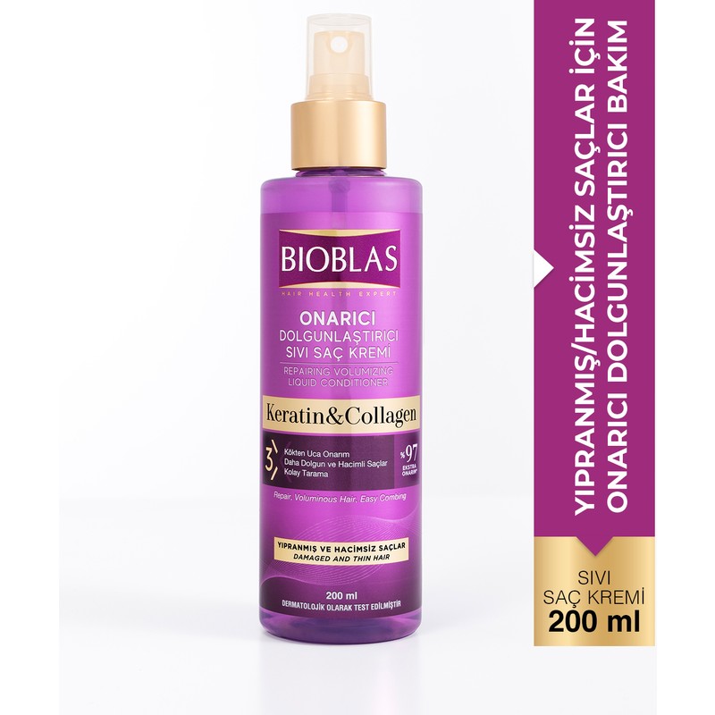 Bioblas Keratin Kolajen Sıvı Saç Kremi 200 Ml - Onarıcı, Dolgunlaştırıcı, Kolay Tarama