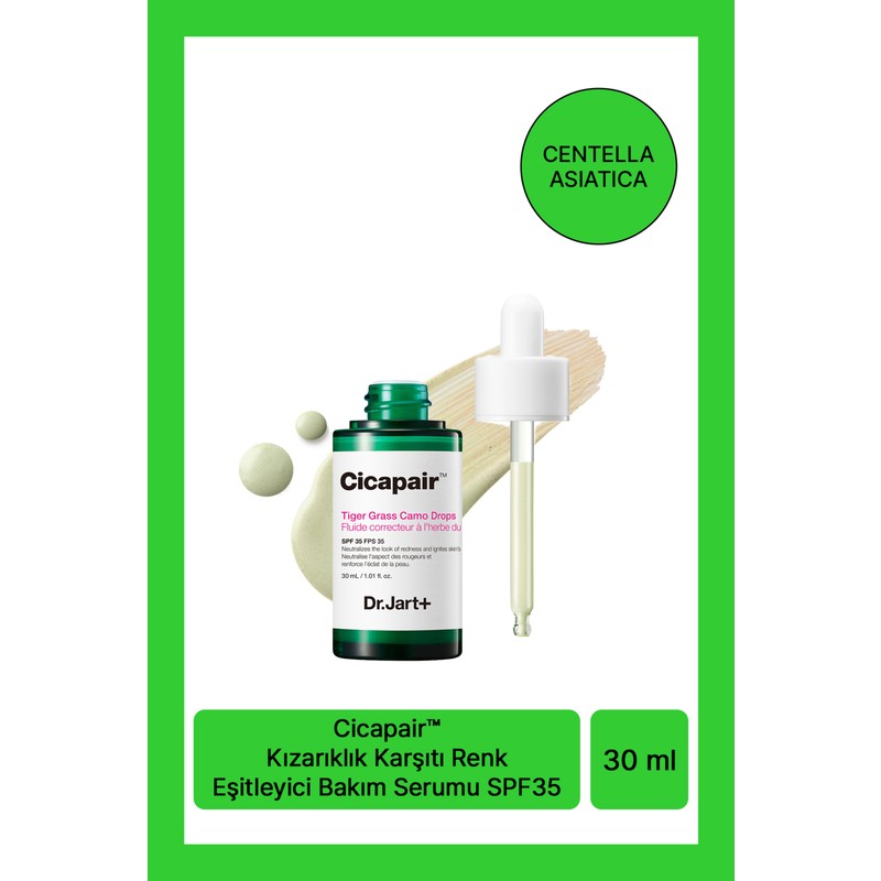 Dr. Jart+ Cicapair™ Kaplan Otu İçeren Kızarıklık Karşıtı Renk Eşitleyici Serum SPF35 Hassas Ciltler İçin 30 ml