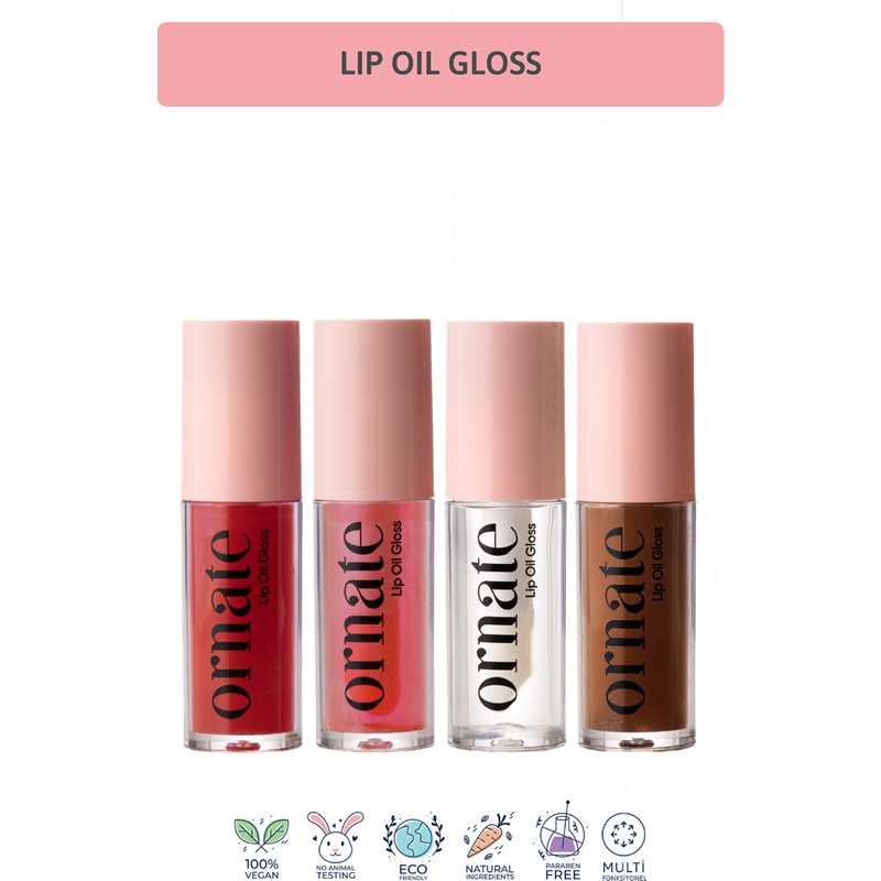 Ornate Dolgunlaştırıcı, Nemlendirici, Parlatıcı Lip Oil Gloss 4'lü Set