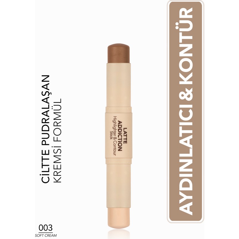 Flormar Latte Kremsi Yapılı Uzun Süre Kalıcı Çift Taraflı Aydınlatıcı & Kontür Stick - 003 Soft Cream - 8682536100687