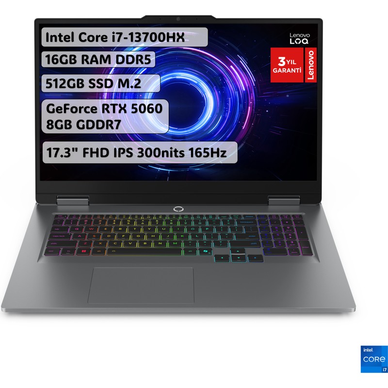 Lenovo LOQ Intel Core i7 13700HX 16GB 512GB SSD RTX5060 Freedos 17.3" Taşınabilir Bilgisayar 83JH00BQTR - Piinti Fiyat Karşılaştırması