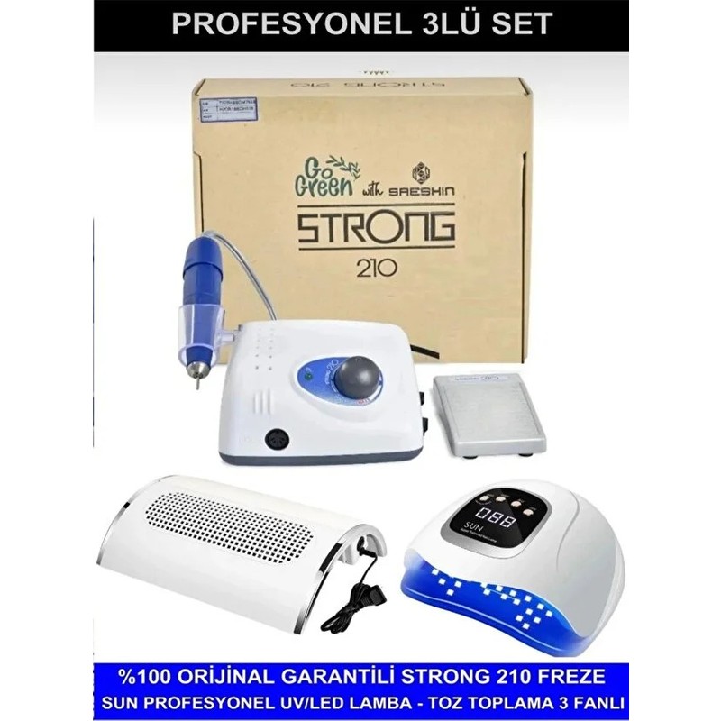 Fontenay Protez Tırnak Kalıcı Oje Seti (Strong 210 Freze Makinesi + Uv LED Kurutucu + Toz Toplama)