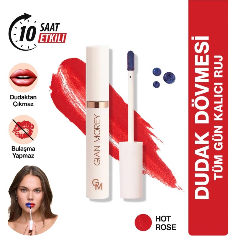 Gian Morey Dudak Dövmesi HOT ROSE Soyulabilir Kalıcı Ruj