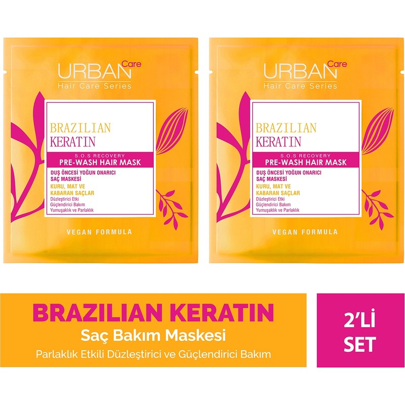 Urban Care Brezilya Keratin Düzleştirici Etkili Duş Öncesi Saç Bakım MASKESI-2X50ML-VEGAN