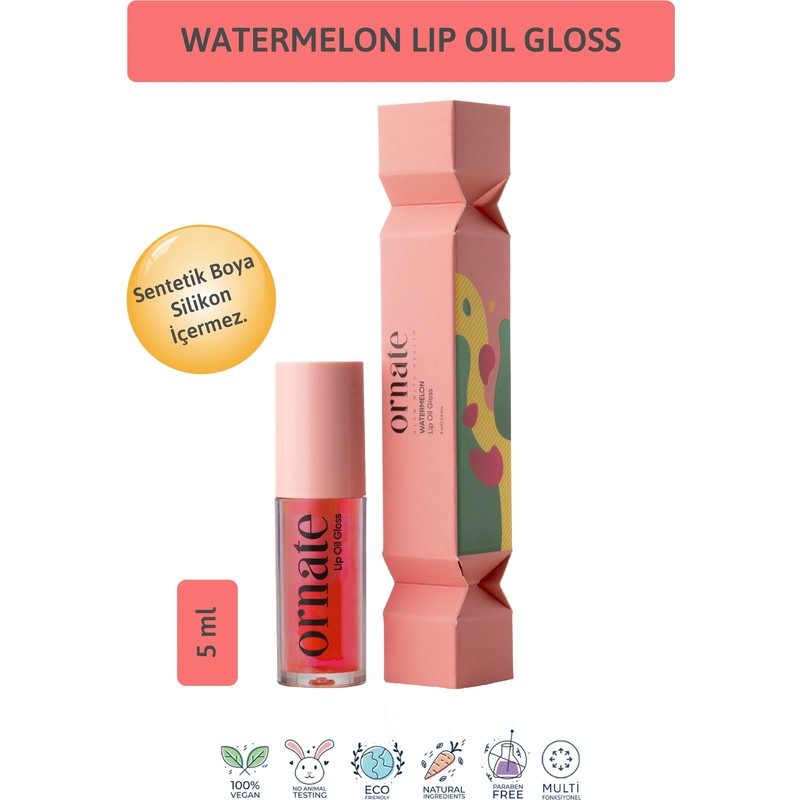 Ornate Watermalon Lip Oil Gloss | Dolgunlaştırıcı & Nemlendirici & Parlatıcı Dudak Yağı / Cherry 5 ml