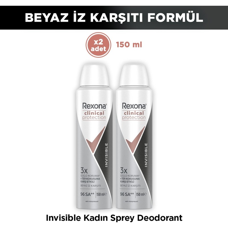 Rexona Kadın Clinical Protection Spray Deodorant Invisible 150 ml X2