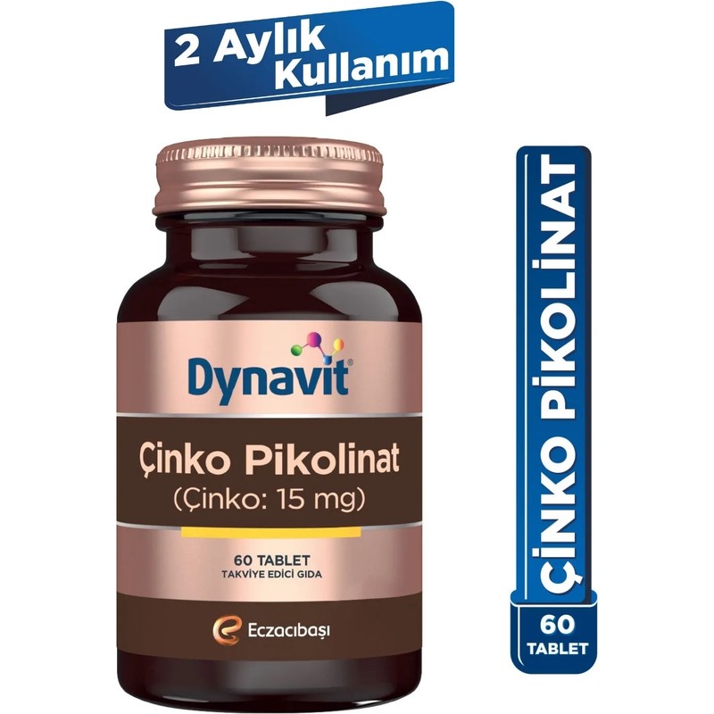 Dynavit Çinko Pikolinat 15mg 60 Tablet - Saç & Cilt & Tırnak & Bağışıklık - Zinc Picolinate