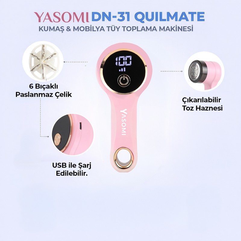 Yasomi Dn-31 Quilmate USB Şarj Edilebilir LED Ekran Tiftik-Tüy Toplama Makinesi - En Uygun Fiyatlarla Piinti'de