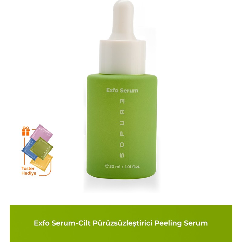 Sopure Exfo Serum-AHA BHA Aktif İçerikli, Siyah Nokta Karşıtı, Gözenek Arındırıcı, Salisilik Asit İçerikli, Durulanmayan Peeling Serum-30 ML