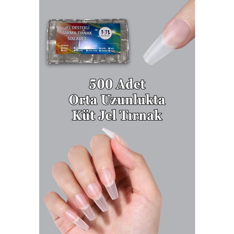 Easy Beauty 500 Adet Orta Küt Jel Tips Yeni Nesil Takma Tırnak Seti Easy Beauty