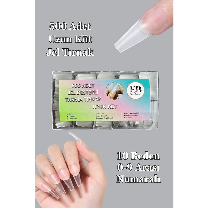 Easy Beauty 500 Adet Uzun Küt Jel Tips Yeni Nesil Takma Tırnak Seti Easy Beauty