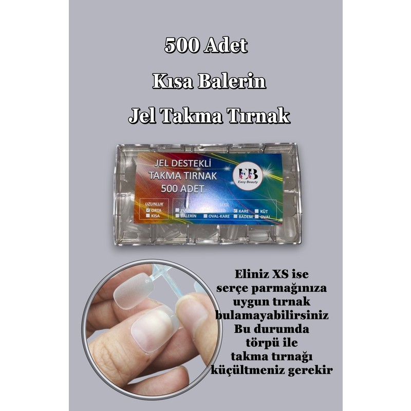 Easy Beauty 500 Adet Kısa Balerin Jel Tips Yeni Nesil Takma Tırnak Seti Easy Beauty