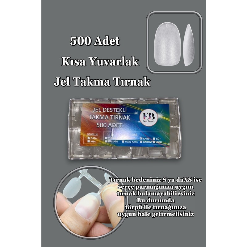 Easy Beauty 500 Adet Kısa Yuvarlak Jel Tips Yeni Nesil Takma Tırnak Seti Easy Beauty