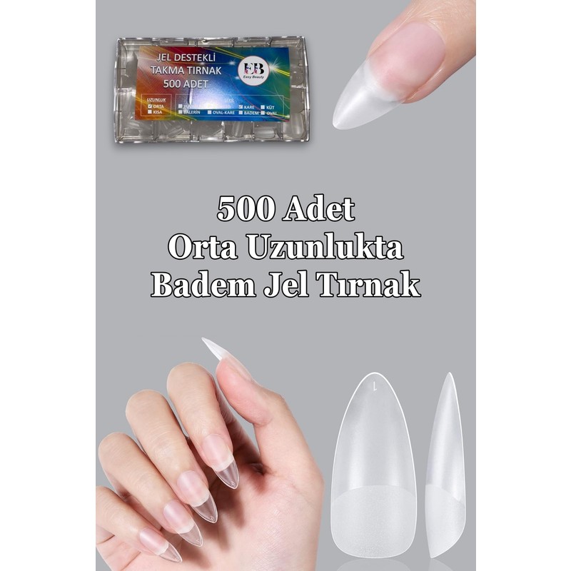 Easy Beauty 500 Adet Orta Badem Jel Tips Yeni Nesil Takma Tırnak Seti Easy Beauty