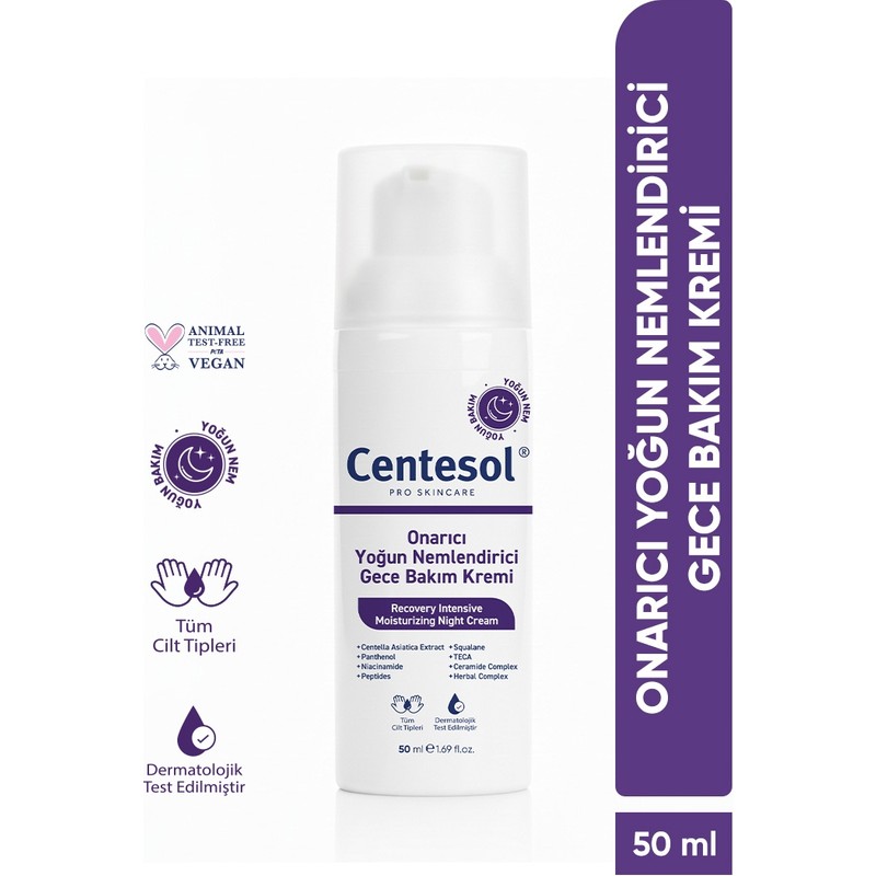 CENTESOL Onarıcı Yoğun Nemlendirici Gece Bakım Kremi Bariyer Güçlendirici Besleyici Tüm Cilt Tipleri 50 ml